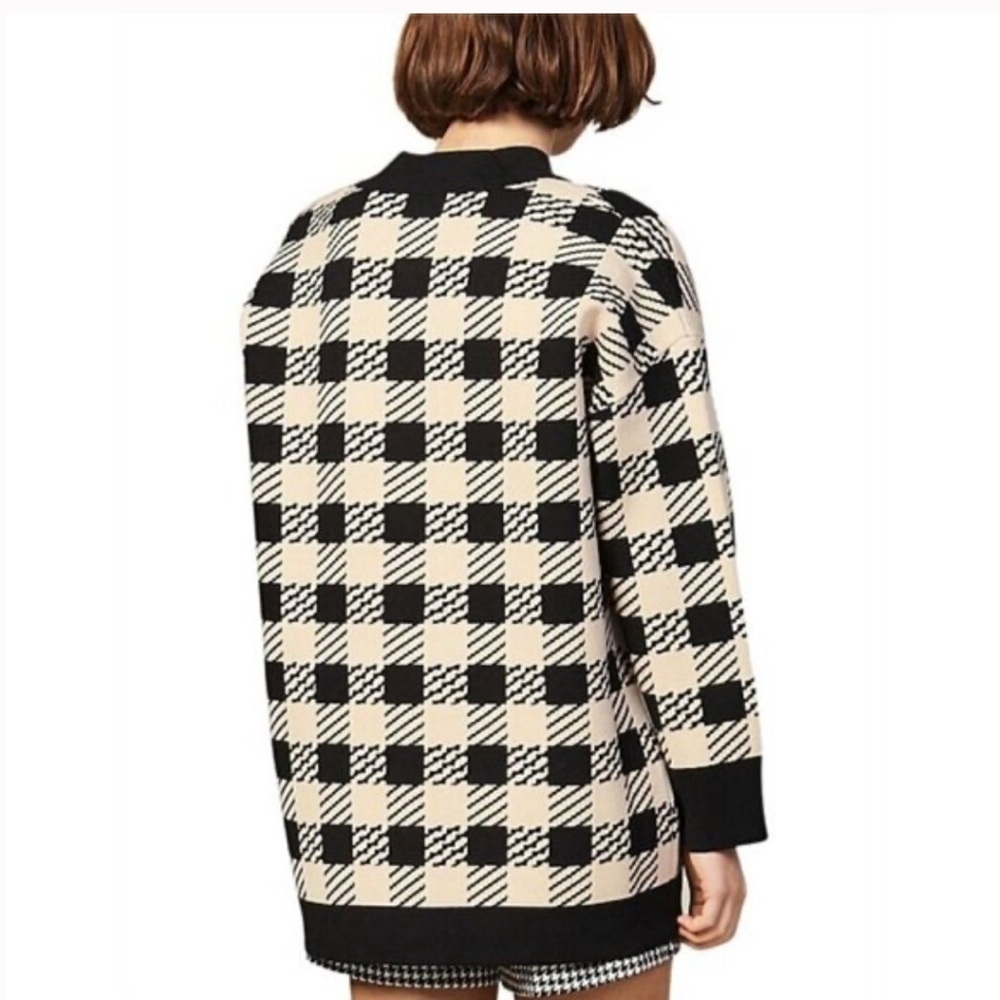 SANDRO Jisou Checked Oversized Plaid Cardigan Tan Gold Size 3 L/ XL - Picture 7 of 9